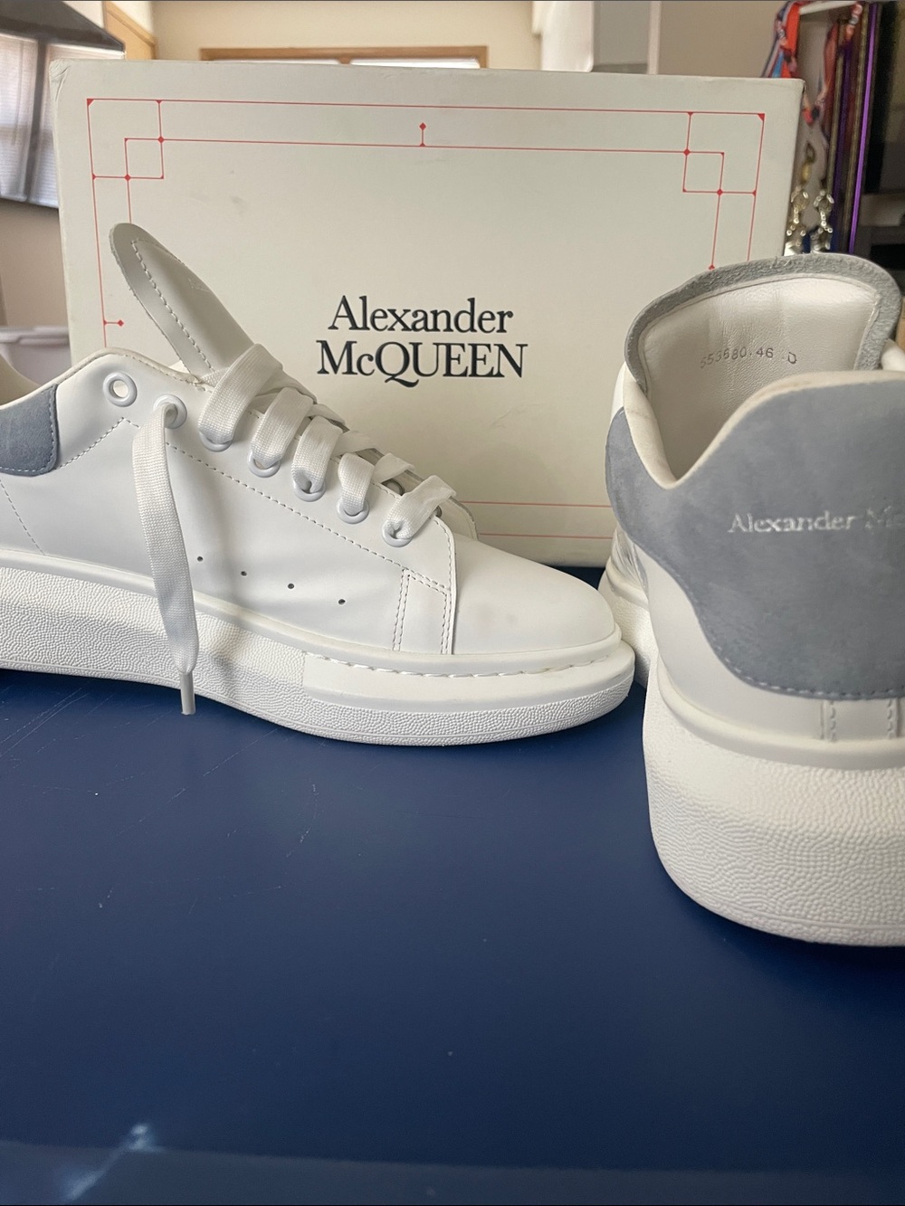 Alexander McQueen White Sneakers with Light Gray Heel Tab